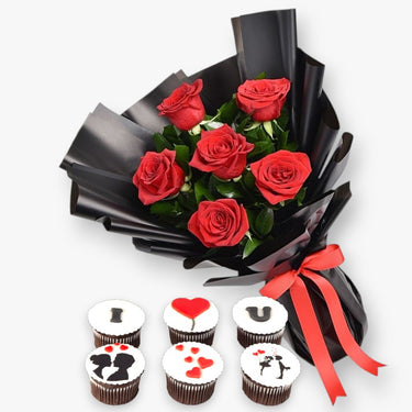 Be Mine Cupcakes and Red Roses Set